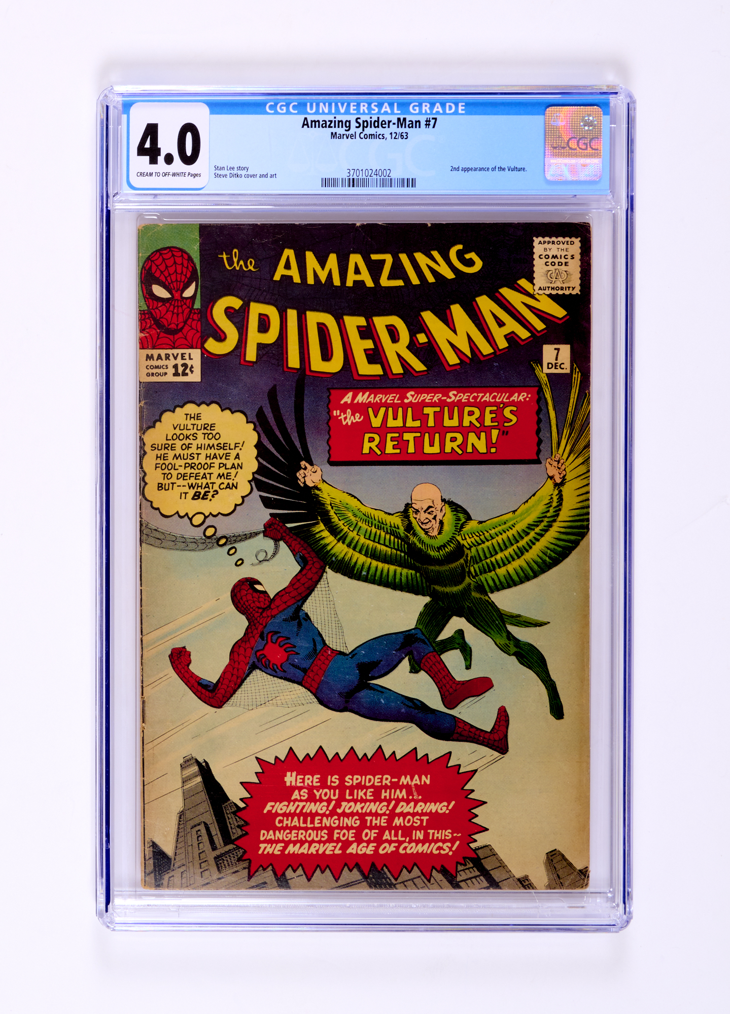 Amazing Spider-Man 7 (1963). CGC 4.0. Cream/off-white pages. No Reserve