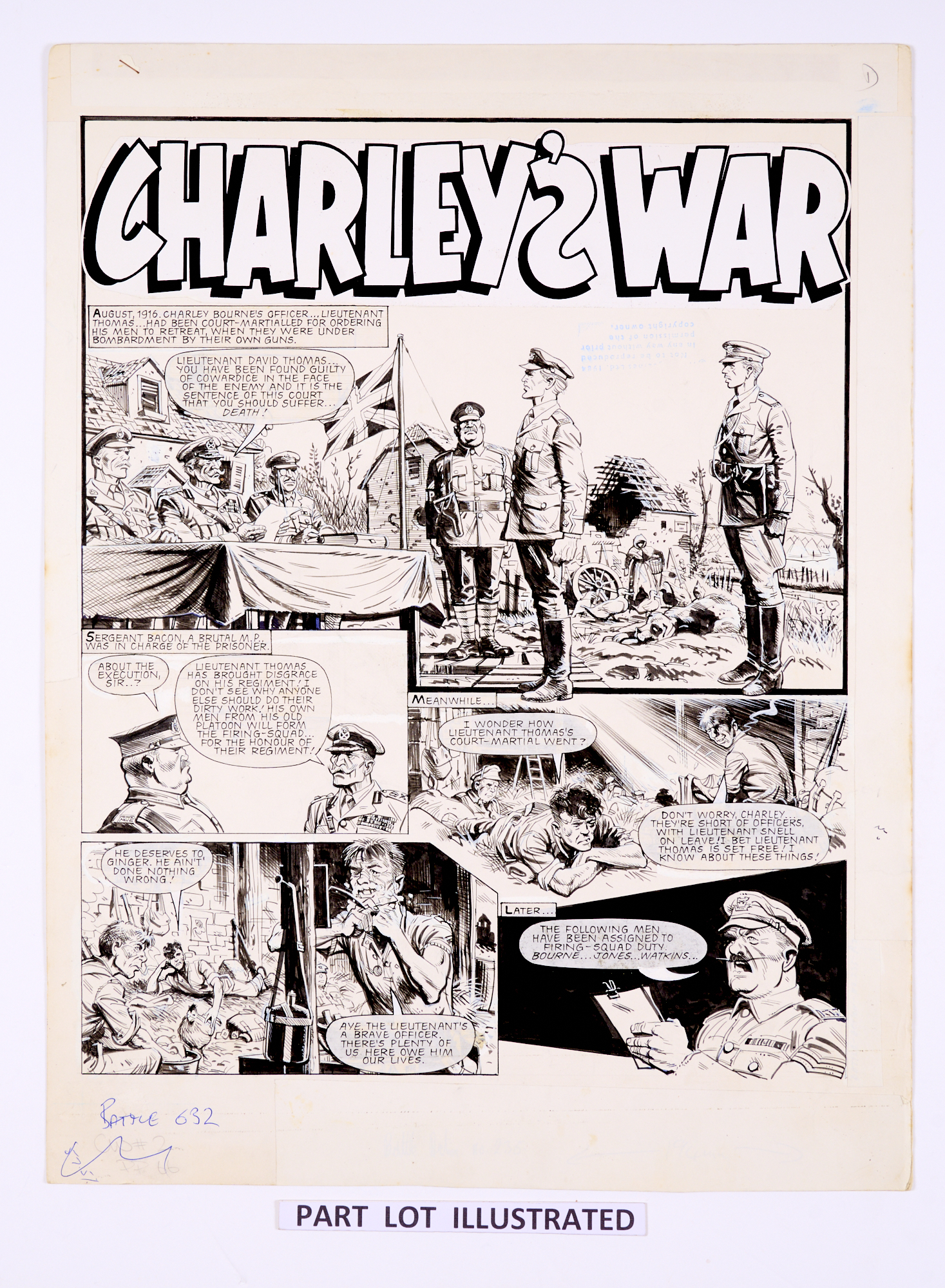 Charley's War: 3 original consecutive artworks (1981) by Joe Colquhoun with script by Pat Mills