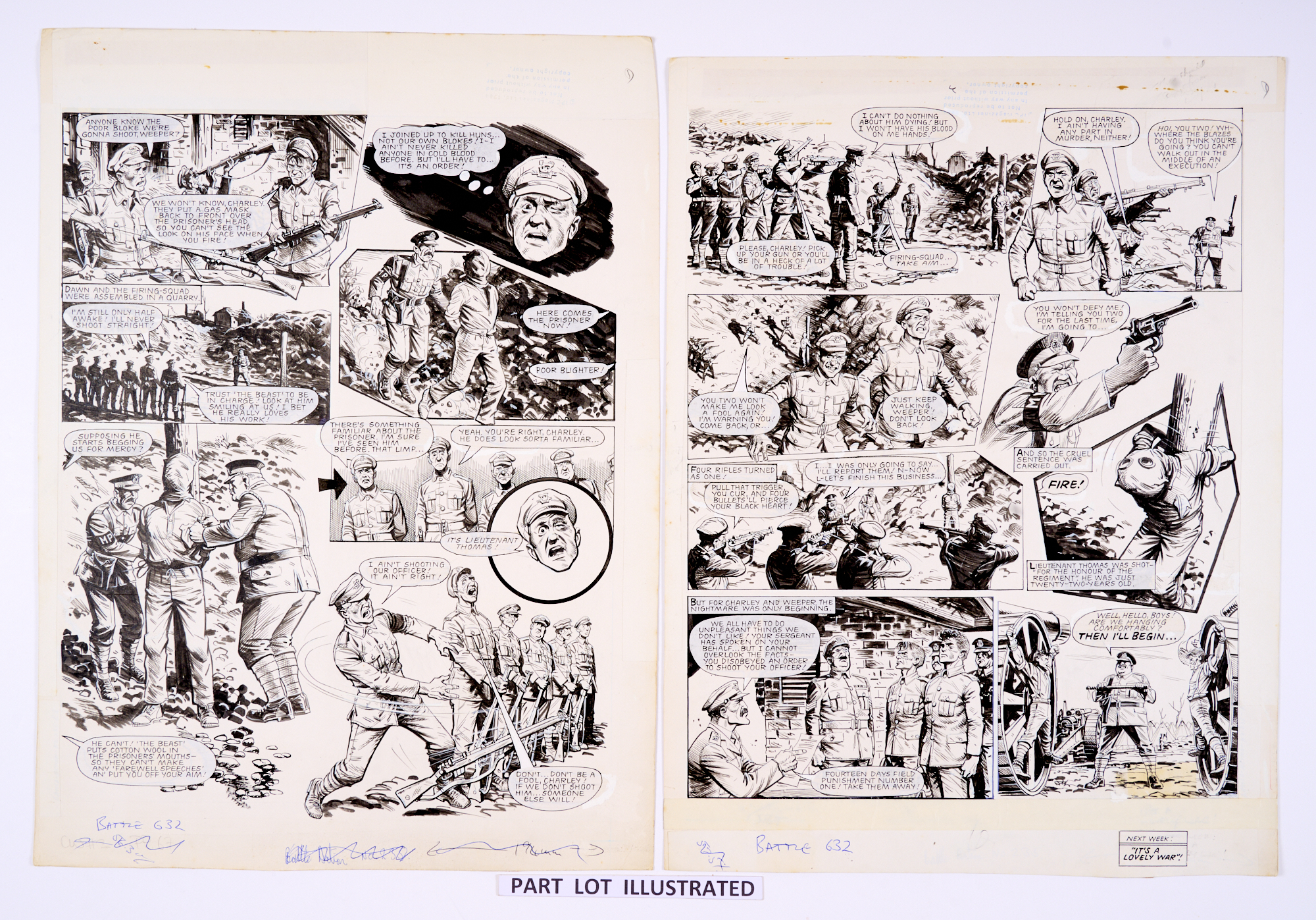 Charley's War: 3 original consecutive artworks (1981) by Joe Colquhoun with script by Pat Mills - Image 2 of 2