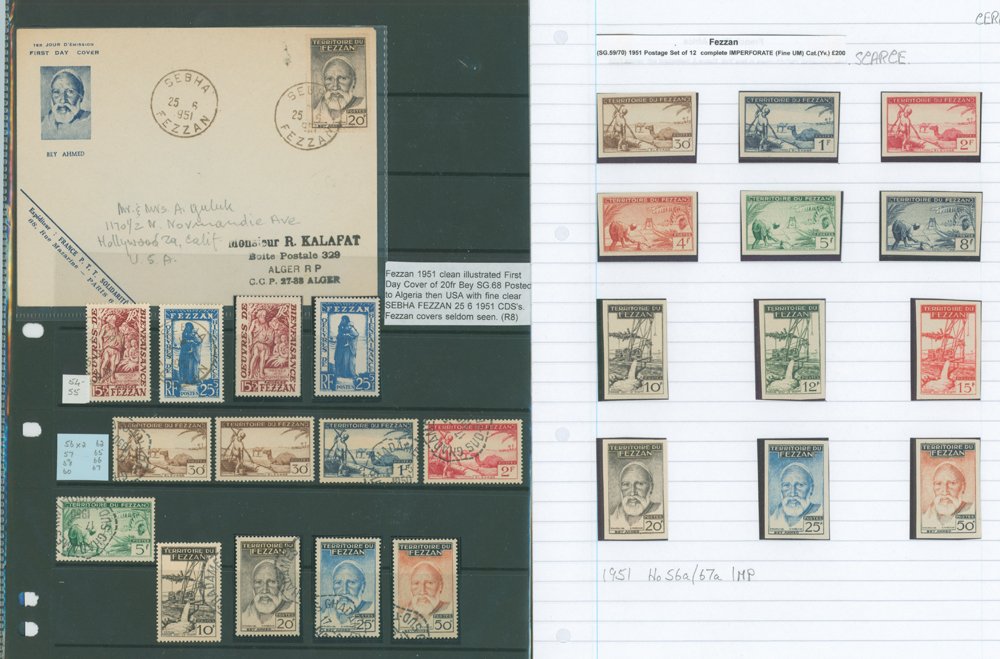 FEZZAN 1943-49 M & U collection incl. 1943 50c Ovpt U (SG.1 Cat. £80) 5fr on 50c M (SG.7 Cat. £ - Image 2 of 2