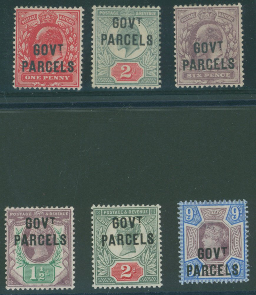 GOVT PARCELS 1887 1½d, 2d & 9d M (9d thinned), SG.O65, O67 & O70. 1902 KEVII 1d, 2d & 6d, fine M,