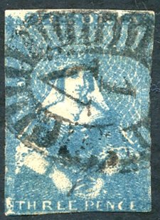 3d deep blue, pos. 109, [7], lower left corner, margin at top and in places elsewhere, clearly