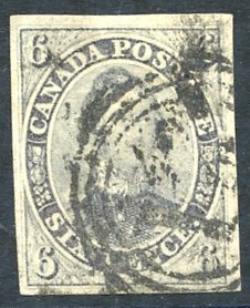 1852-57 thick hard paper 6d grey violet, four large margins, small light thin upper right side, FU