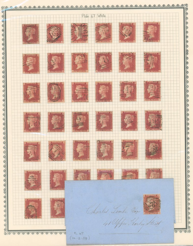 1857-64 Large Crown Die II white paper 1d rose red attempted reconstructions from Plate 34 (239