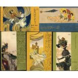 RAPHAEL KIRCHNER 1900-04 vintage art nouveau cards. See web images. (5)