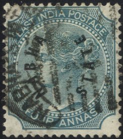 NABHA 1885 4a blue green with oval opt, FU, SG.4. Cat. £425