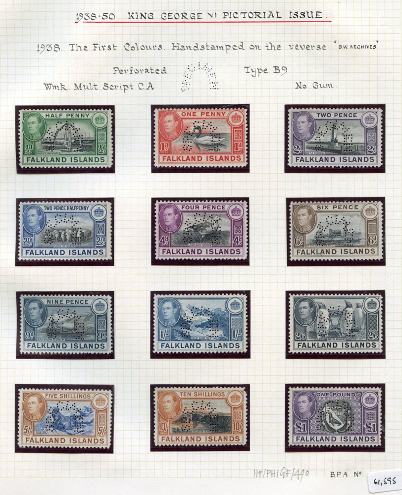 1938-50 Defin set complete, Perf SPECIMEN, unused (no gum) Ex 'B. W. ARCHIVES' with h/stamp on