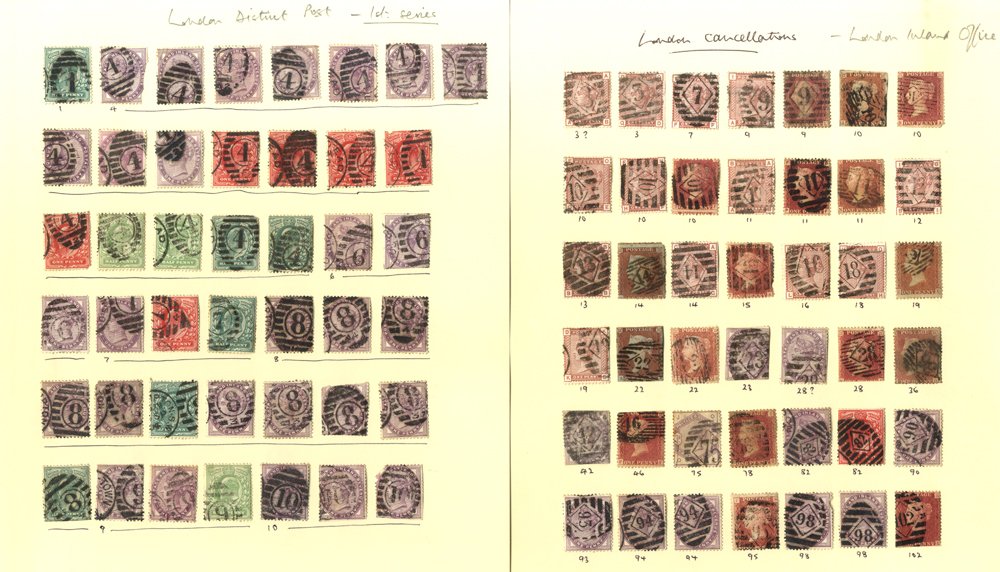 LONDON POSTMARKS on QV or KEVII adhesives comprising London District (1st series) 82 different