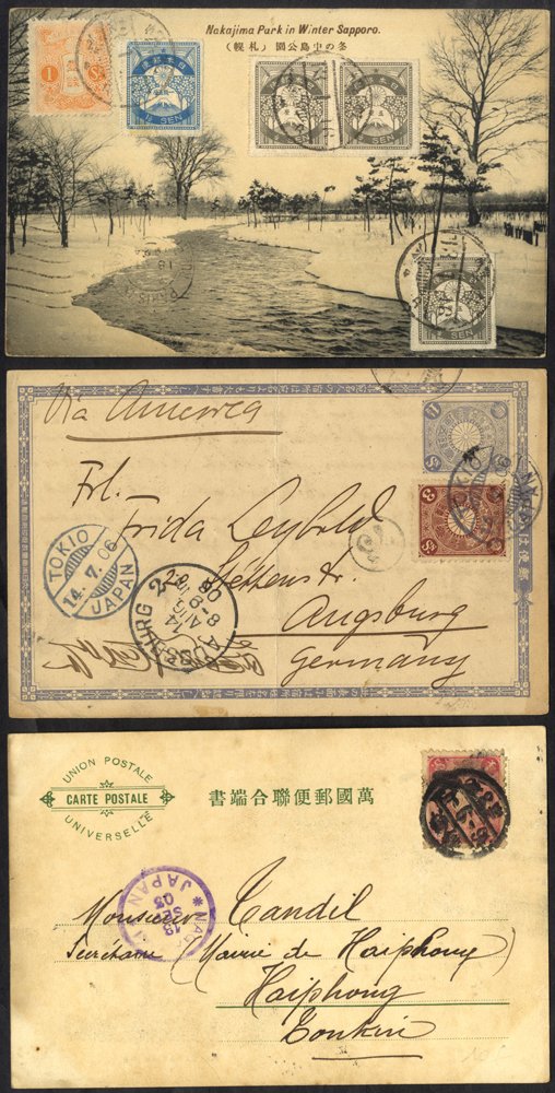 1903 PPC of the First National Industrial Exhib/Osaka sent to Haiphong, Tonkin, franked 4s rose,