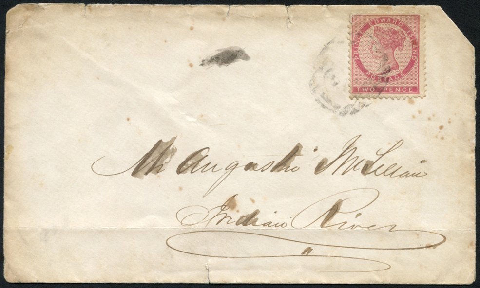 1867 envelope to Indian River with a 2d tied by a barred canceller, Prince Edward Island AP.8.1867