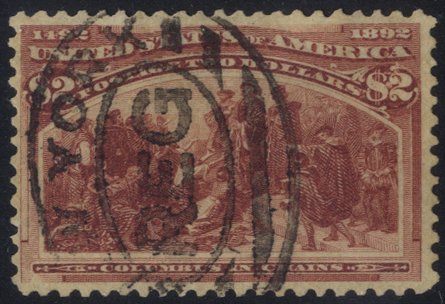 1893 Columbian Expo $2 lake well centred FU with New York/Reg cancel. SG.247, Cat. £750 (1)