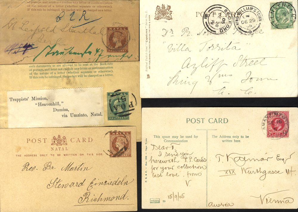 NATAL 1894-1905 postal stationery wrappers (2) & postcards (3) with cancellation interest. See web