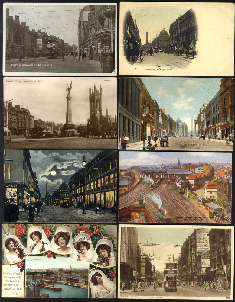 NEWCASTLE UPON TYNE collection of cards housed in two albums with a good general range of street