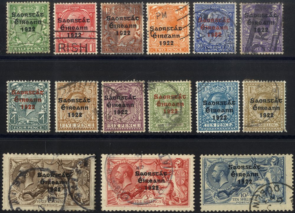 1922-23 Defin set, complete good to FU, 1s corner fault, 10s centred high to left, SG.52/66. (15)