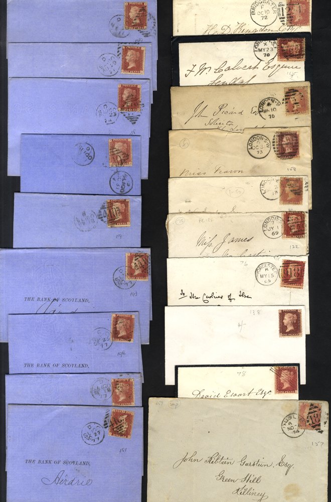 BOX FILE containing a range of 1841 1d reds on & off cover, also 1d Stars/Plates, some on piece,