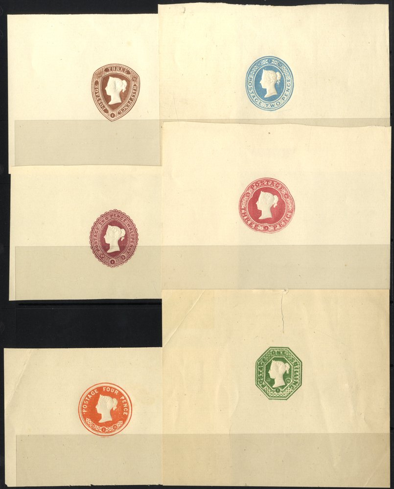 1882-91 postal stationery cut down proofs, file reference examples on white woven paper for 1½d