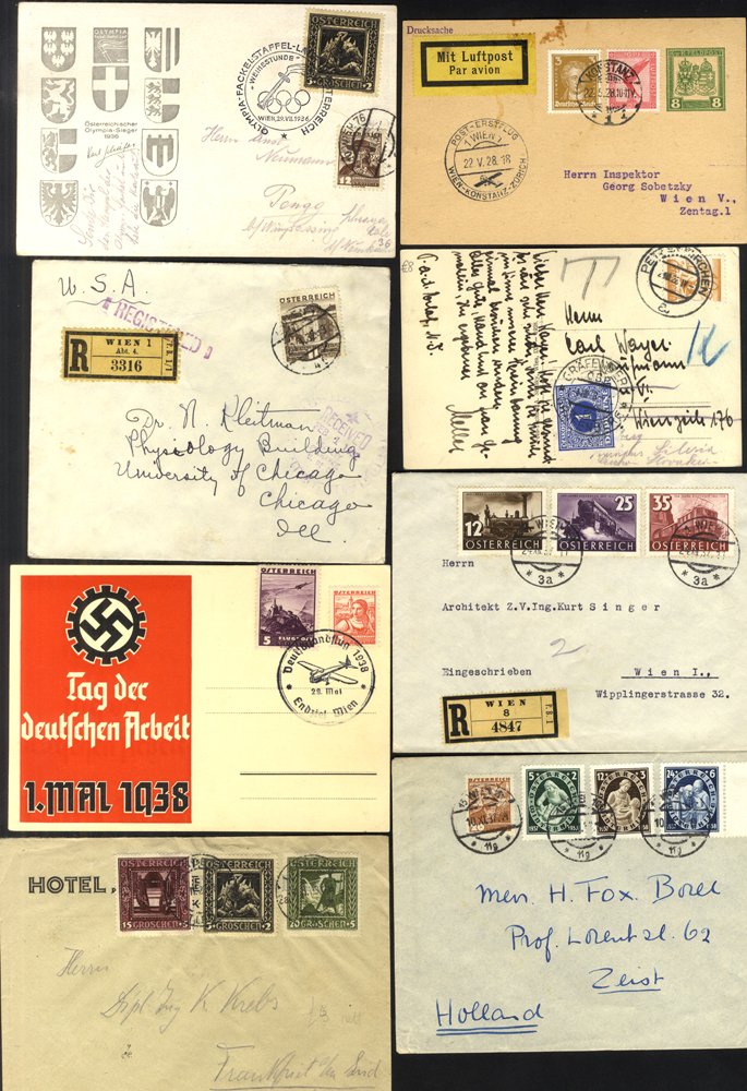 c1918-35 variety of frankings on covers/cards, stationery etc. with Kaiser Karl issues (21), 1920'