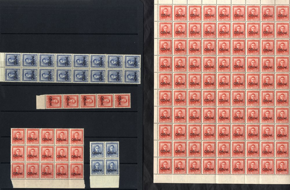 OFFICIALS 1938-51 KGVI ½d brown orange, 1½d scarlet & 3d blue (SG.O135, O139 & O140) UM multiples of - Image 2 of 2