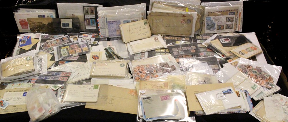 MISCELLANEOUS accumulation in carton incl. GB stamps & postal history, Canada, duplicated