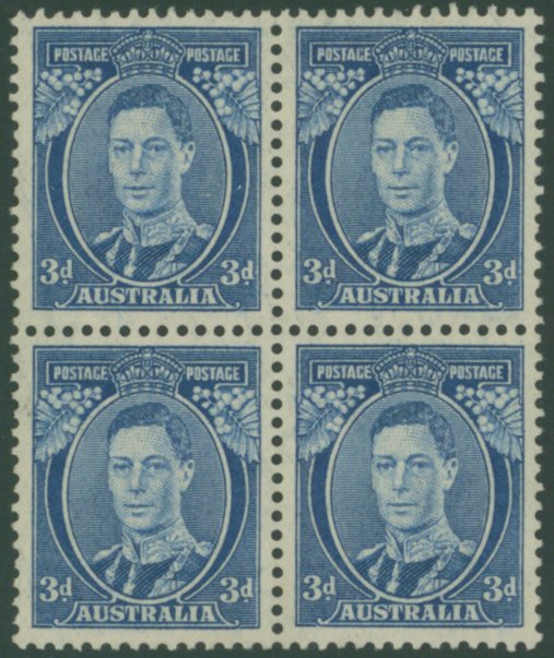 1937-49 3d bright blue thin paper UM block of four, SG.168ca. (4) Cat. £240++