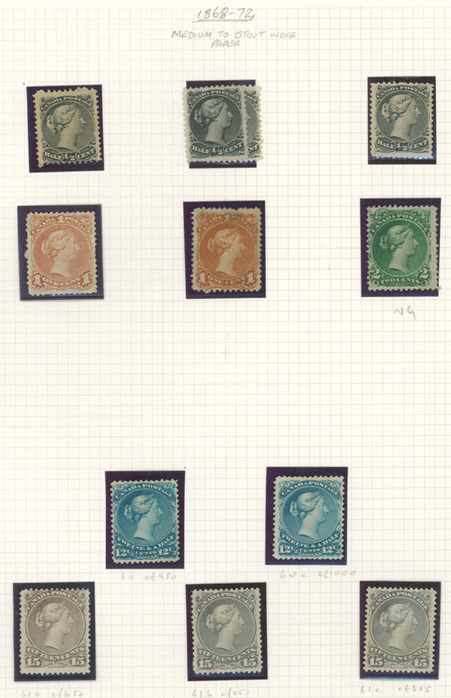 1868-90 unused (a number have gum) range on page comprising ½c (4), 1c (2), 2c, 12½c. (SG.60 Cat. £