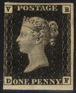 1840 One Penny Black 'VR' Official with good to large margins on three sides, left side cut