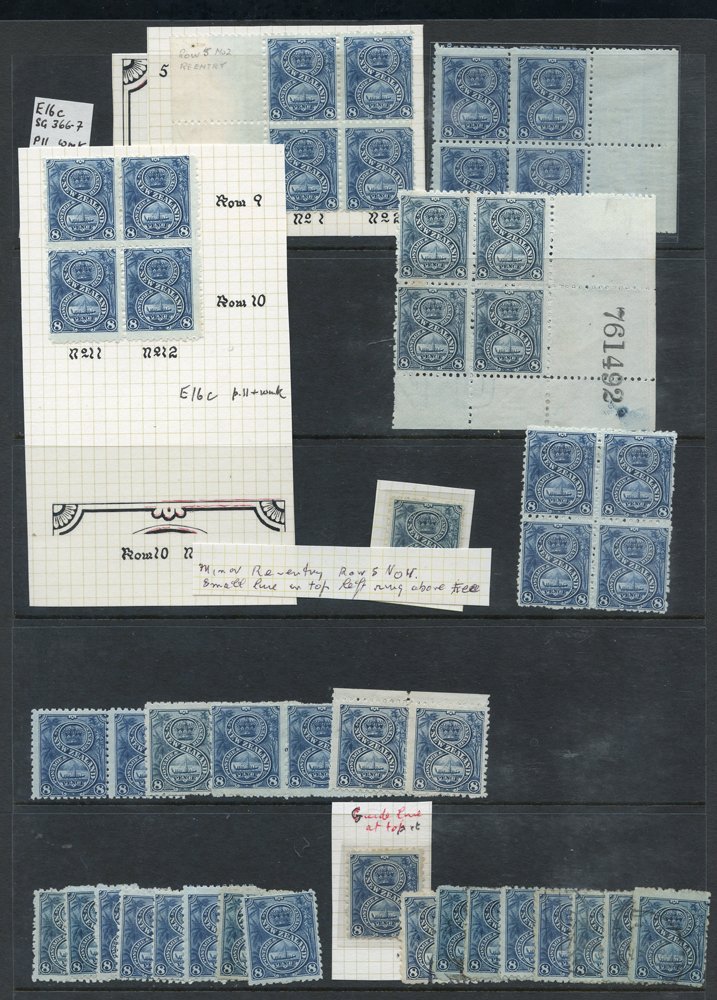 1902-07 8d War Canoe, a lovely M selection incl. left marginal block of four incl. the row 5 No. 2