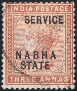 NABHA 1885-87 Official 3a brown orange FU, SG.O12. (1) Cat. £225