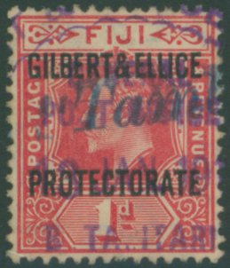 1911 1d red, used on SS Tambo, also cancelled ' Butaritari 13. Jan. 1911.' Scarce usage, SG.2. (1)