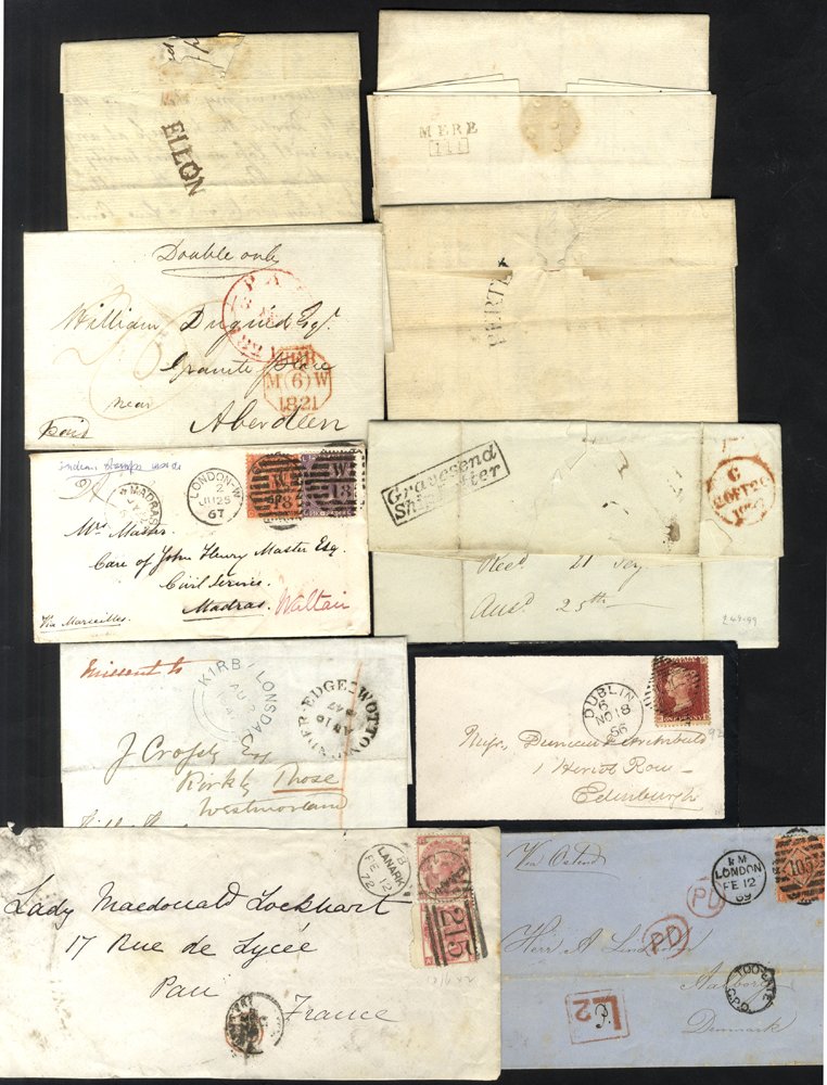 MISCELLANEOUS RANGE OF COVERS 1760-1900 in 1760 curved 'Perth', 1807 'Ellon', 1821 MERE/III mileage,