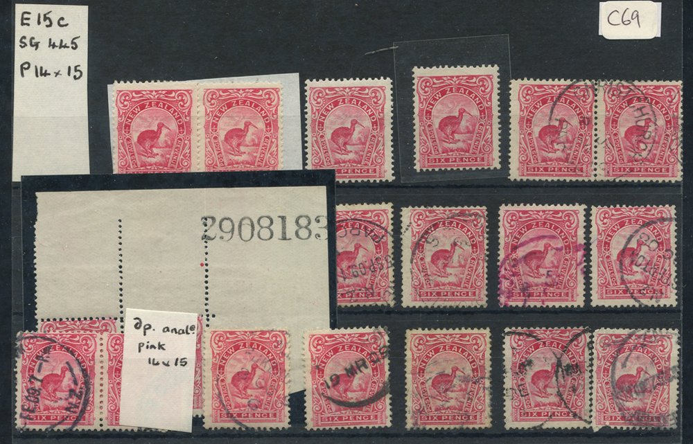 1907-08 Reduced format P.14 x15, fine sheet No. 2908183 pair, the stamps UM, four M singles, two