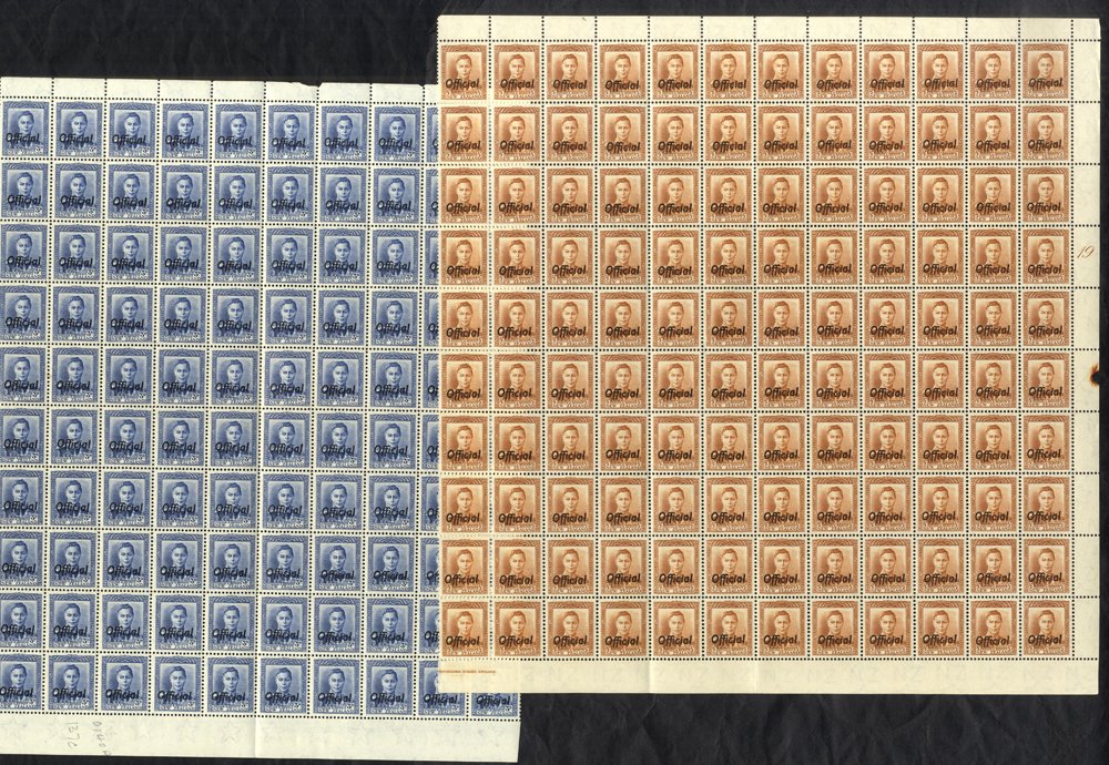 OFFICIALS 1938-51 KGVI ½d brown orange, 1½d scarlet & 3d blue (SG.O135, O139 & O140) UM multiples of