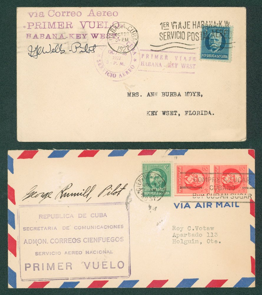 1927 (29 Oct) PAA first flight cover Havana - Key West with cachet & pilot signed H. Wells, 1931