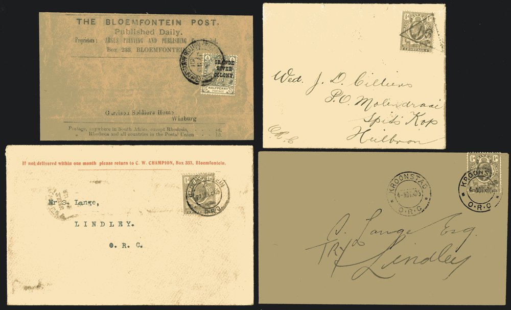 Internal Mail 1908 envelope (with contents) to Heilbron bearing ORC ½d, tied by '16' in triangle and