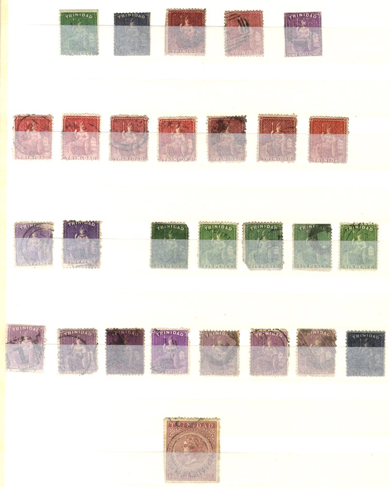 Collection in a stock book with a range of early Trinidad ‘Britannia’ issues, U (very mixed