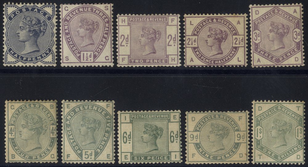 1883 lilac & green set, good to fine M (some toning present), SG.187/196 (10)