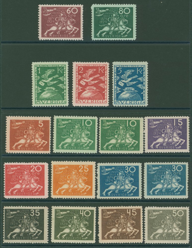 1924 50th Anniv of UPU complete set incl. the 10o wmk wavy lines & the 30o greenish blue, fresh M,