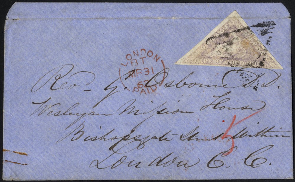 1862 (Feb) envelope to London, bearing 1858 6d pale rose-lilac with small to large margins clearly