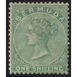 1865-1903 CCC 1s green wmk inverted, disturbed gum & horizontal crease not visible from the front.