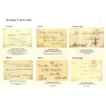 FREE FRANKING attractive display on A3 sheets (4) of Bishops mail on free fronts, some with