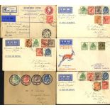 1929 PUC low vals (½d to 2½d) franking nine covers incl. a set addressed to England & cancelled by