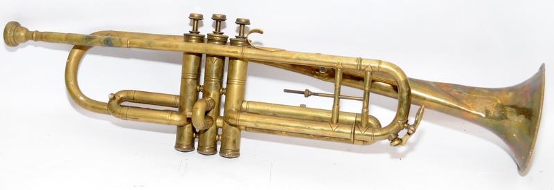 Brass trumpet (a/f) together with a silver plated Premier bugle - Image 2 of 3