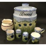 Price Potteries Kensington large ceramic bread bin together with five other pieces and a meakin jug.