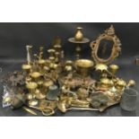 Large collection of decorative brass and other metalware.