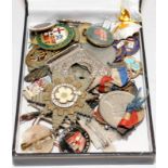 Collection of vintage pin badges, medallions and military badges