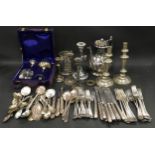 Collection of mixed silver and silver plate to include flatware.