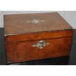 Antique hinged wooden box with MOP inlay