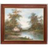 R. Danford art oil on canvas depicting a country cottage aside a river signed bottom left 75x63cm