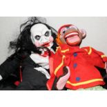 Pair of vintage ventriloquist's dummies to include the Jigsaw puppet from "Saw" and a monkey