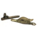 Vintage brass items: A duck head paper tidy and a squirrel nutcracker